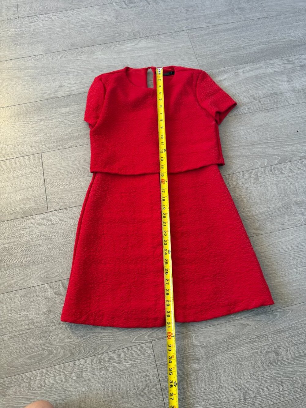 Zara Trafaluc Red Textured Overlay A-Line Dress Size Small - Picture 8 of 10
